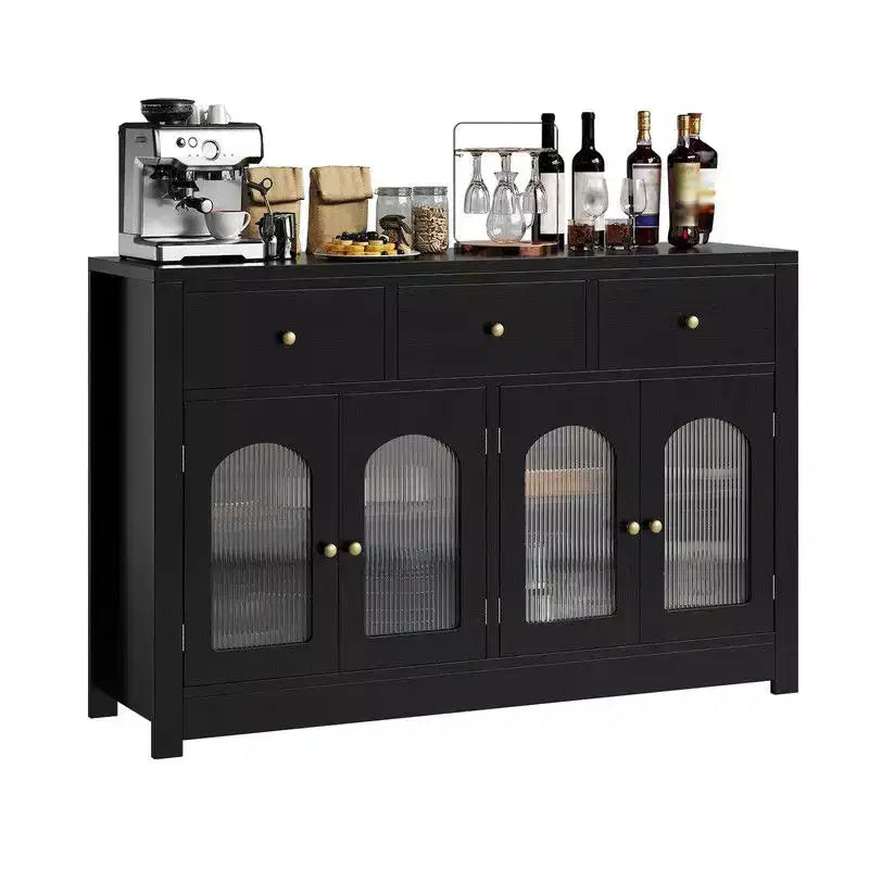 Bahut buffet de 140 cm avec 3 tiroirs et 4 portes, meuble de bar à café en bois