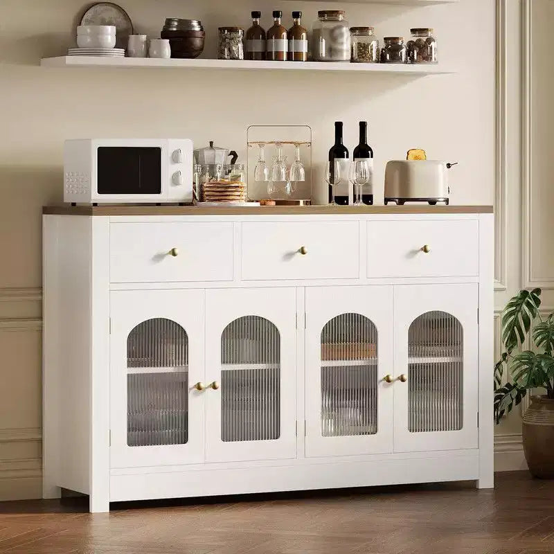 Bahut buffet de 140 cm avec 3 tiroirs et 4 portes, meuble de bar à café en bois