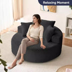 Fauteuil pivotant 360° en velours côtelé avec oreiller, fauteuil de lecture à assise profonde