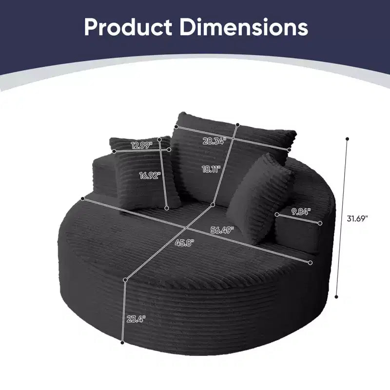 Fauteuil pivotant 360° en velours côtelé avec oreiller, fauteuil de lecture à assise profonde