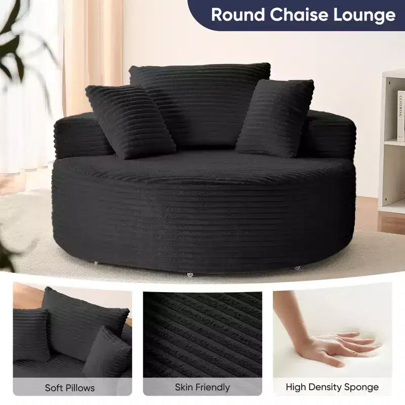 Fauteuil pivotant 360° en velours côtelé avec oreiller, fauteuil de lecture à assise profonde