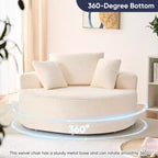 Fauteuil pivotant 360° en velours côtelé avec oreiller, fauteuil de lecture à assise profonde