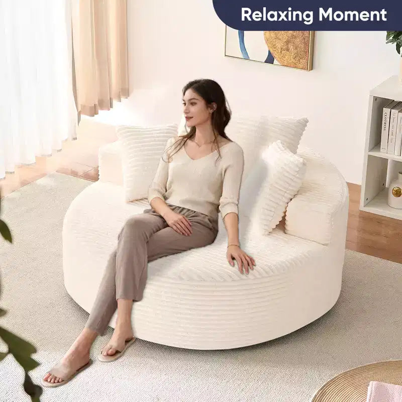 Fauteuil pivotant 360° en velours côtelé avec oreiller, fauteuil de lecture à assise profonde