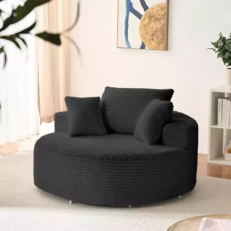 Fauteuil pivotant 360° en velours côtelé avec oreiller, fauteuil de lecture à assise profonde
