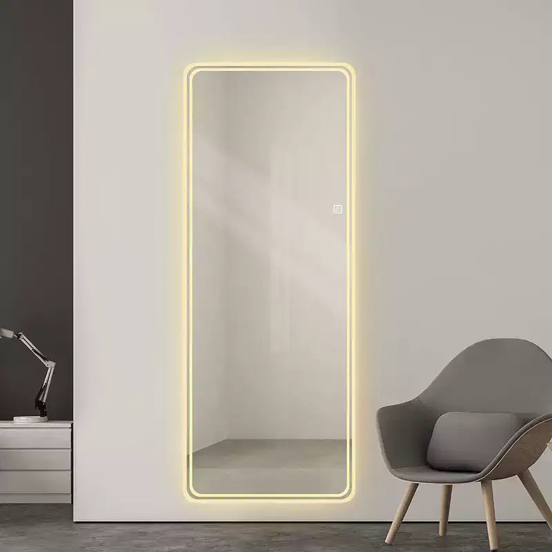 Miroir Mural Complet 65 x 24 Pouces, Miroir LED avec Gradation et 3 Couleurs d'Éclairage Adapté aux Chambres et au Dressing