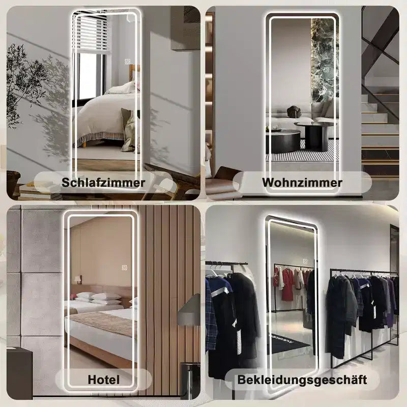 Miroir Mural Complet 65 x 24 Pouces, Miroir LED avec Gradation et 3 Couleurs d'Éclairage Adapté aux Chambres et au Dressing
