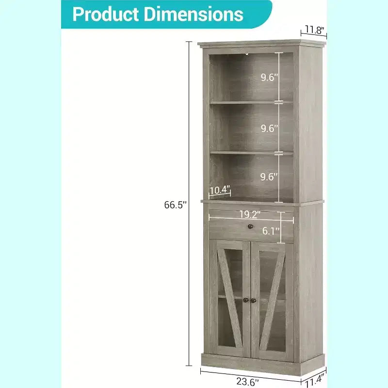 Meuble de rangement autoportant de 170 cm avec portes et étagères, organisateur de garde-manger