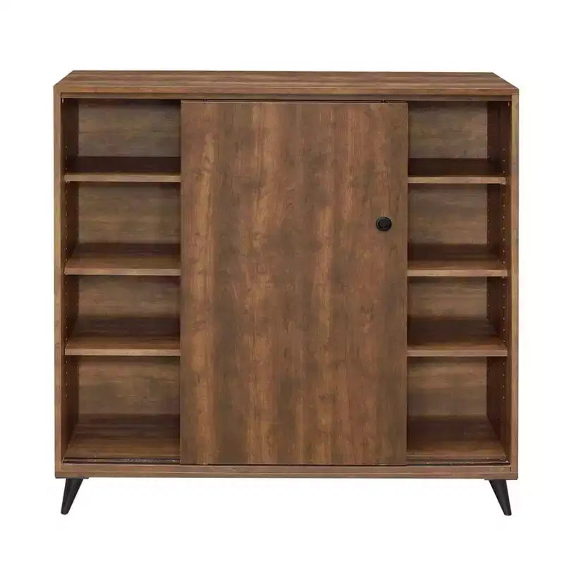 Meuble à chaussures en bois avec 2 portes coulissantes et pieds évasés, Chêne Marron
