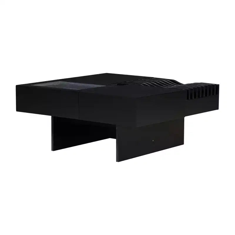 Table basse carrée extensible avec tiroirs, table basse centrale unique en verre trempé avec espace de rangement pour salon
