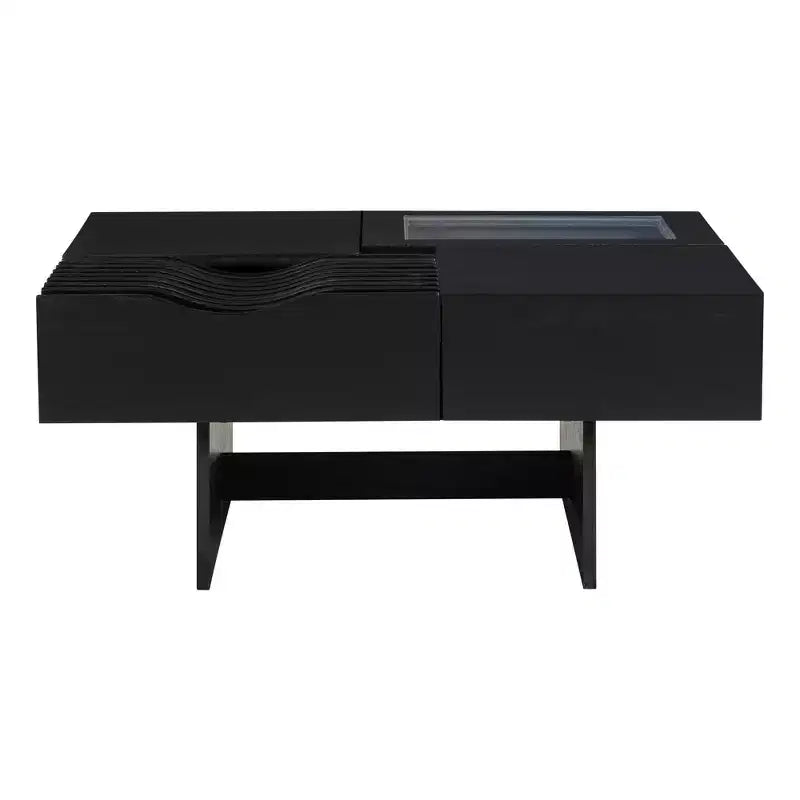 Table basse carrée extensible avec tiroirs, table basse centrale unique en verre trempé avec espace de rangement pour salon