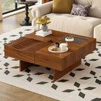 Table basse carrée extensible avec tiroirs, table basse centrale unique en verre trempé avec espace de rangement pour salon