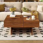 Table basse carrée extensible avec tiroirs, table basse centrale unique en verre trempé avec espace de rangement pour salon