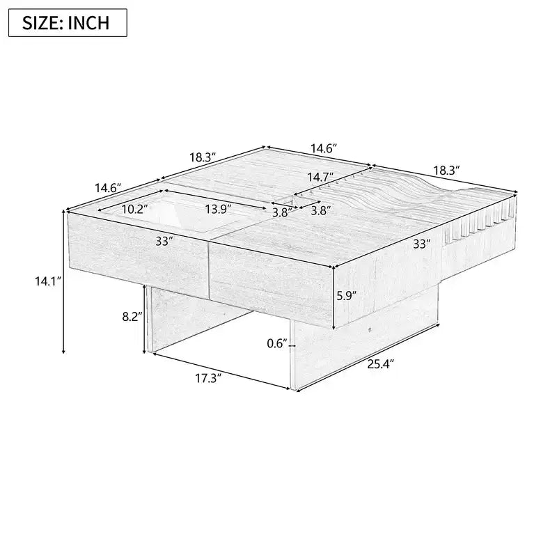 Table basse carrée extensible avec tiroirs, table basse centrale unique en verre trempé avec espace de rangement pour salon