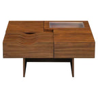 Table basse carrée extensible avec tiroirs, table basse centrale unique en verre trempé avec espace de rangement pour salon