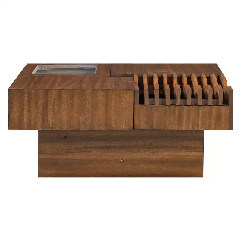 Table basse carrée extensible avec tiroirs, table basse centrale unique en verre trempé avec espace de rangement pour salon