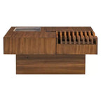 Table basse carrée extensible avec tiroirs, table basse centrale unique en verre trempé avec espace de rangement pour salon