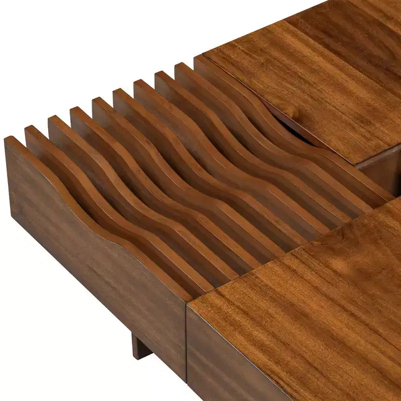 Table basse carrée extensible avec tiroirs, table basse centrale unique en verre trempé avec espace de rangement pour salon