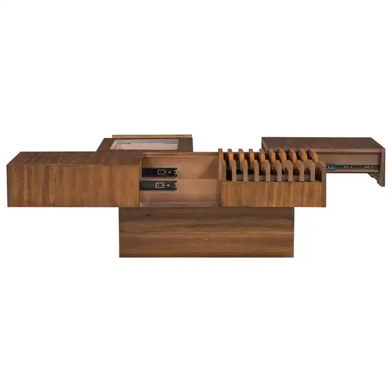 Table basse carrée extensible avec tiroirs, table basse centrale unique en verre trempé avec espace de rangement pour salon