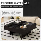 Table basse carrée extensible avec tiroirs, table basse centrale unique en verre trempé avec espace de rangement pour salon