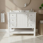MAYEERTY 36 Bathroom Vanity without Sink 1 Cabinet 3 Drawers Solid Wood Frame MDF White