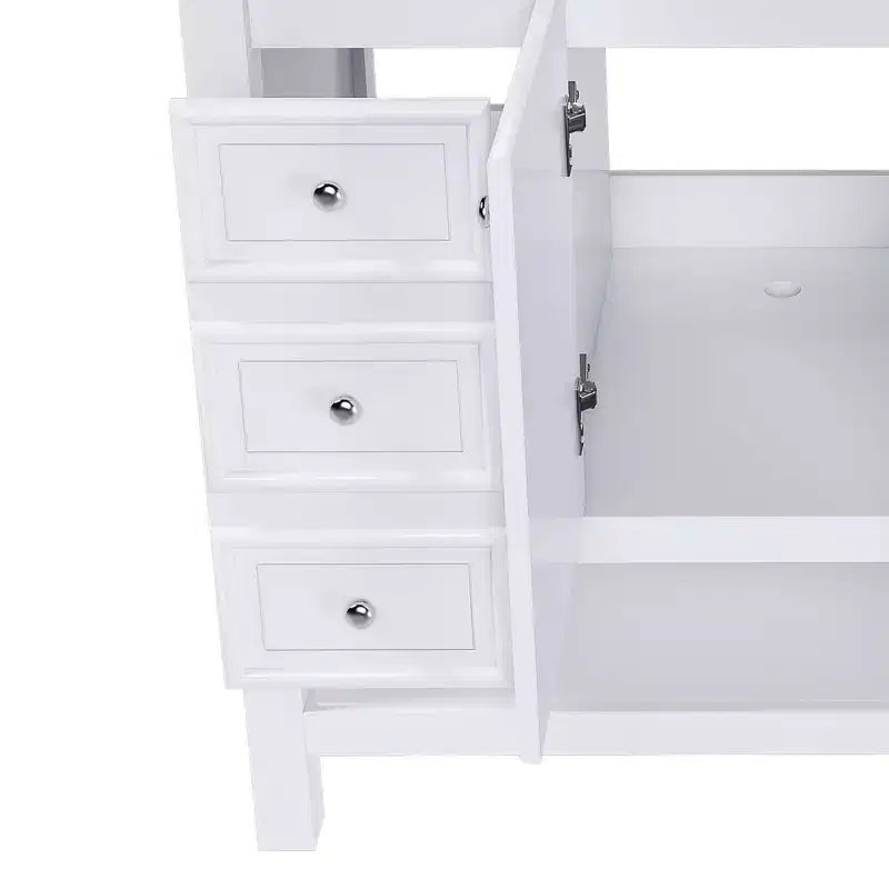 Meuble-lavabo de salle de bain de 36 pouces sans évier, 1 armoire et 3 tiroirs, cadre en bois massif, blanc