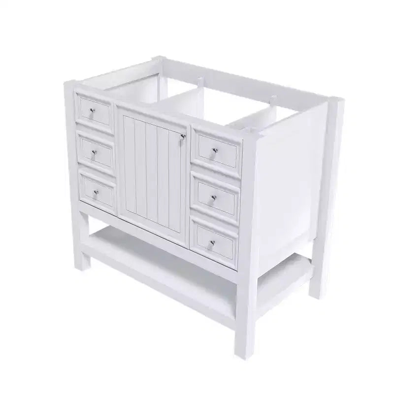 Meuble-lavabo de salle de bain de 36 pouces sans évier, 1 armoire et 3 tiroirs, cadre en bois massif, blanc