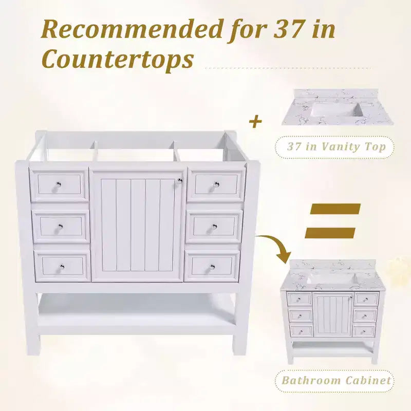 Meuble-lavabo de salle de bain de 36 pouces sans évier, 1 armoire et 3 tiroirs, cadre en bois massif, blanc
