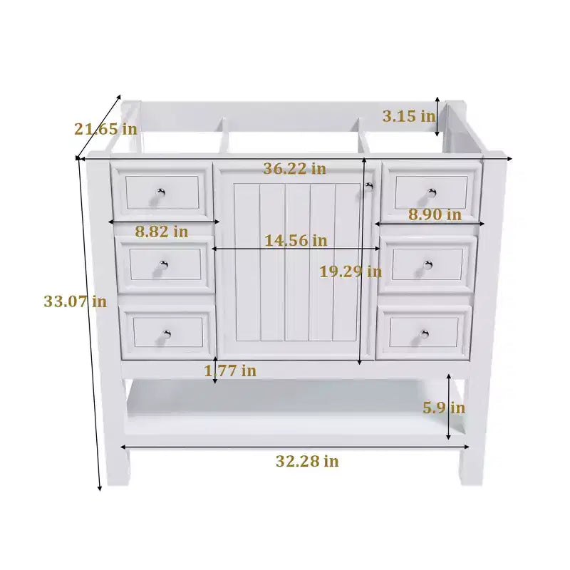 Meuble-lavabo de salle de bain de 36 pouces sans évier, 1 armoire et 3 tiroirs, cadre en bois massif, blanc