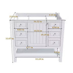 Meuble-lavabo de salle de bain de 36 pouces sans évier, 1 armoire et 3 tiroirs, cadre en bois massif, blanc
