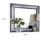 Miroir de commode de 46 pouces avec lumières LED blanches, cadre en bois massif gris