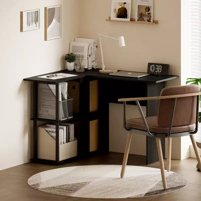 Bureau d'angle en L avec étagères de rangement ouvertes pour bureau à domicile