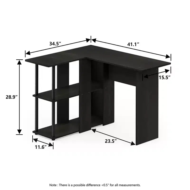 Bureau d'angle en L avec étagères de rangement ouvertes pour bureau à domicile