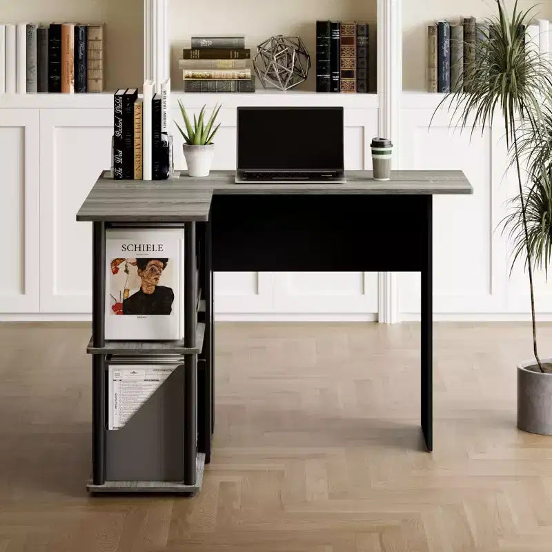 Bureau d'angle en L avec étagères de rangement ouvertes pour bureau à domicile