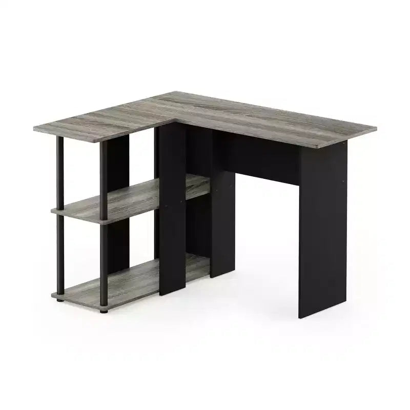 Bureau d'angle en L avec étagères de rangement ouvertes pour bureau à domicile