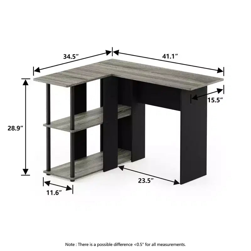 Bureau d'angle en L avec étagères de rangement ouvertes pour bureau à domicile