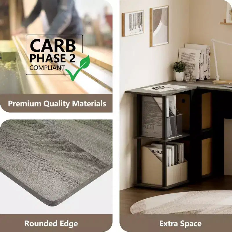 Bureau d'angle en L avec étagères de rangement ouvertes pour bureau à domicile
