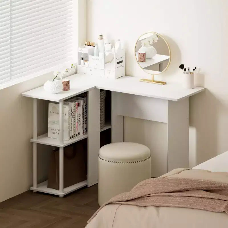Bureau d'angle en L avec étagères de rangement ouvertes pour bureau à domicile