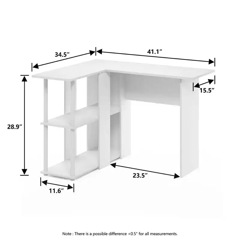 Bureau d'angle en L avec étagères de rangement ouvertes pour bureau à domicile