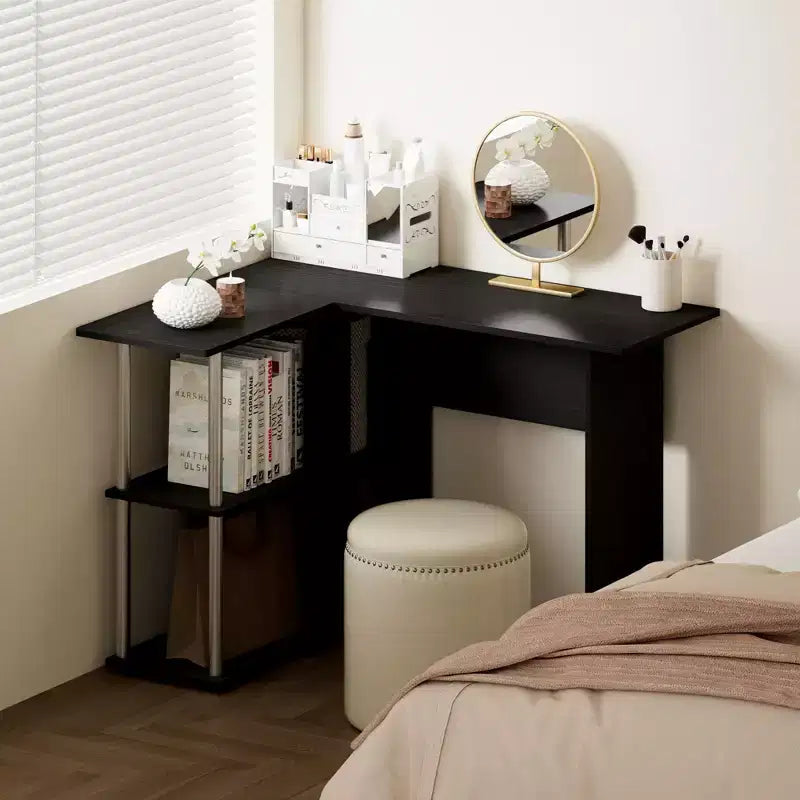 Bureau d'angle en L avec étagères de rangement ouvertes pour bureau à domicile