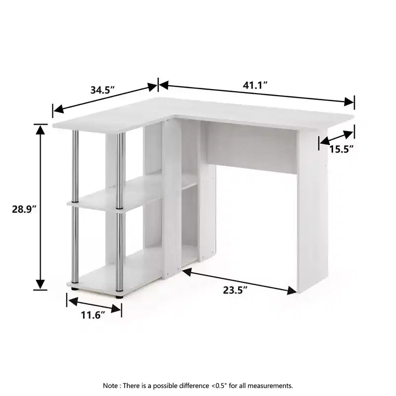 Bureau d'angle en L avec étagères de rangement ouvertes pour bureau à domicile