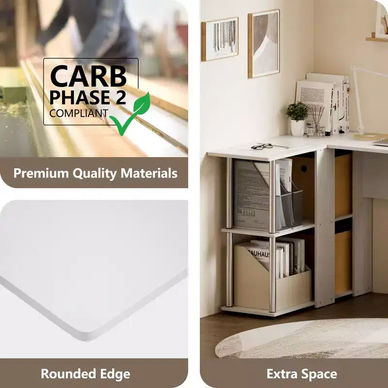 Bureau d'angle en L avec étagères de rangement ouvertes pour bureau à domicile
