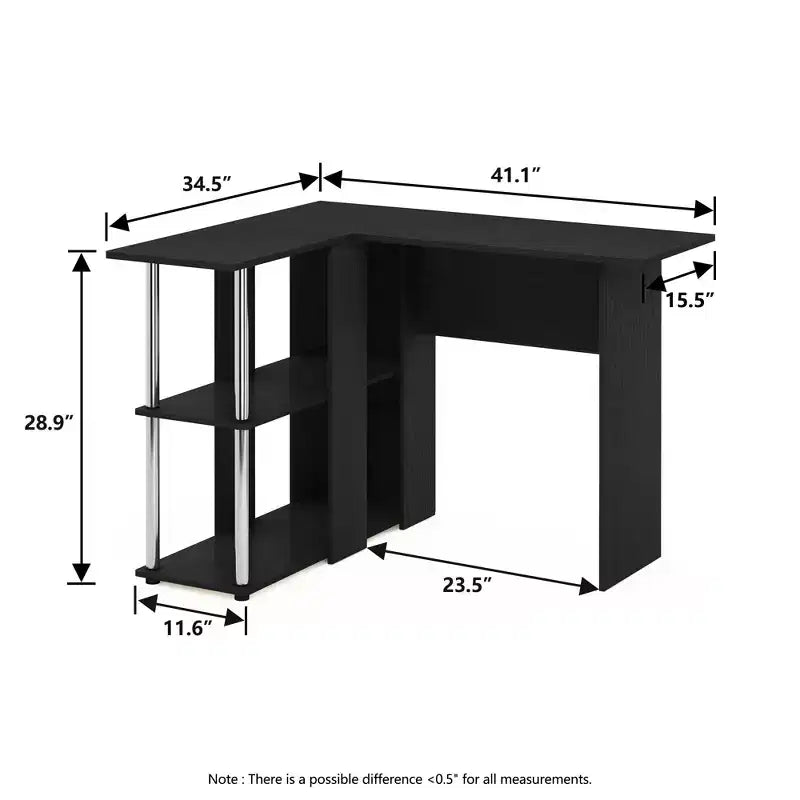 Bureau d'angle en L avec étagères de rangement ouvertes pour bureau à domicile