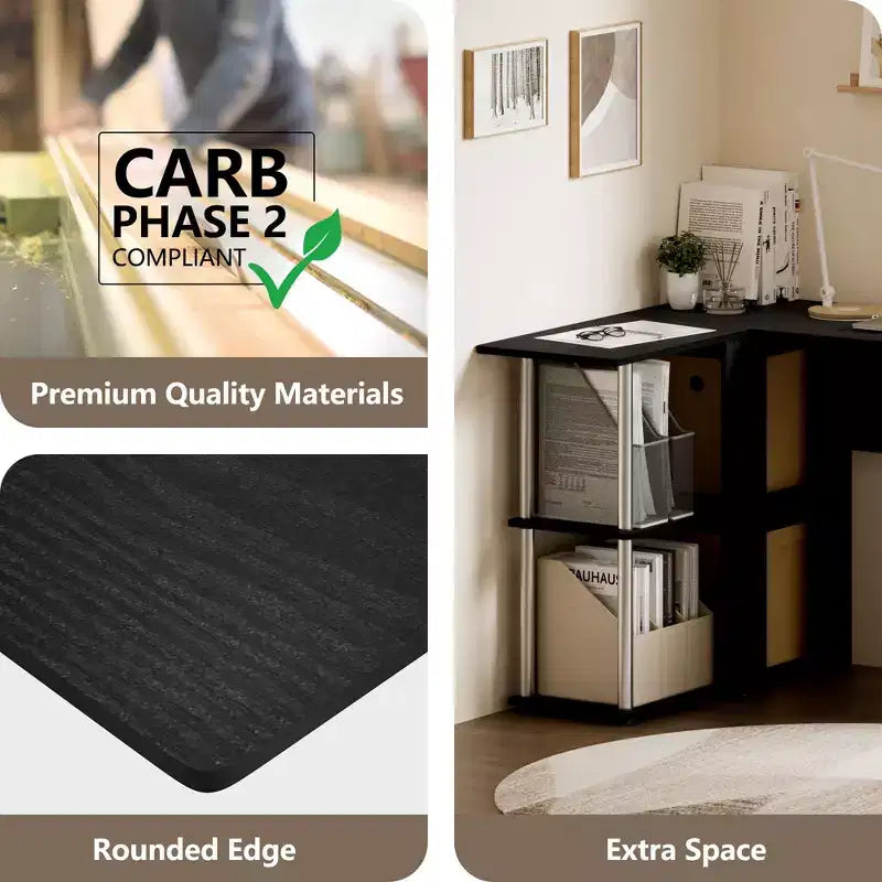 Bureau d'angle en L avec étagères de rangement ouvertes pour bureau à domicile