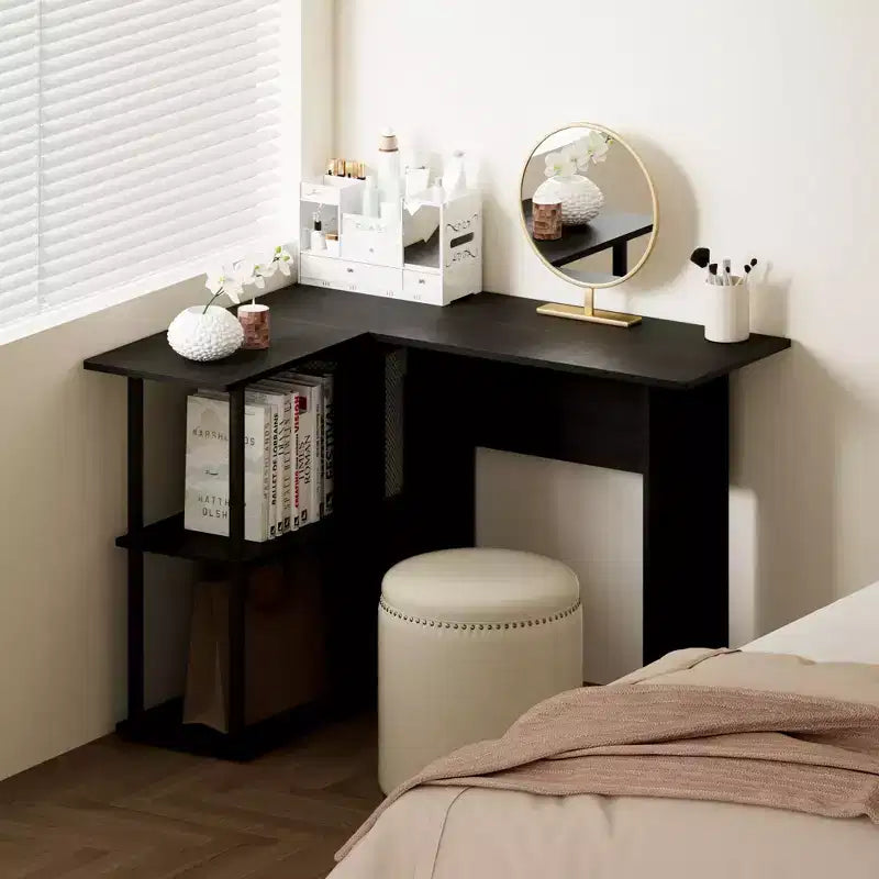 Bureau d'angle en L avec étagères de rangement ouvertes pour bureau à domicile