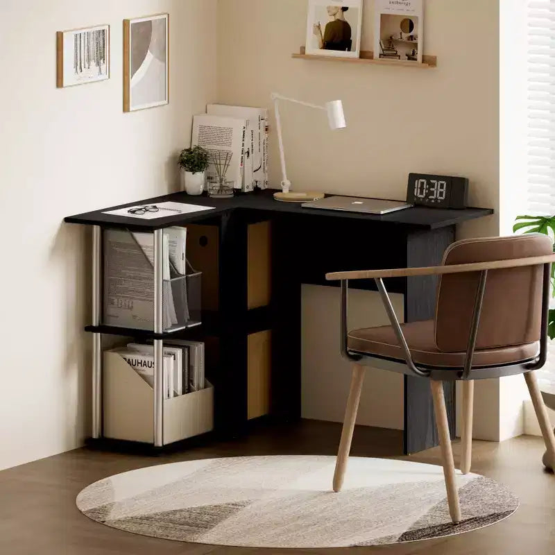 HOMLUX L Shaped Computer Desk Corner Study Writing Desk with Open Storage Shelves for Home Workspace