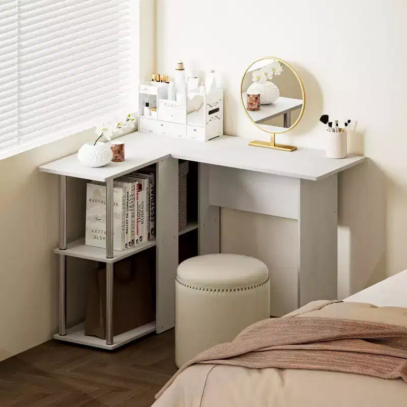 Bureau d'angle en L avec étagères de rangement ouvertes pour bureau à domicile
