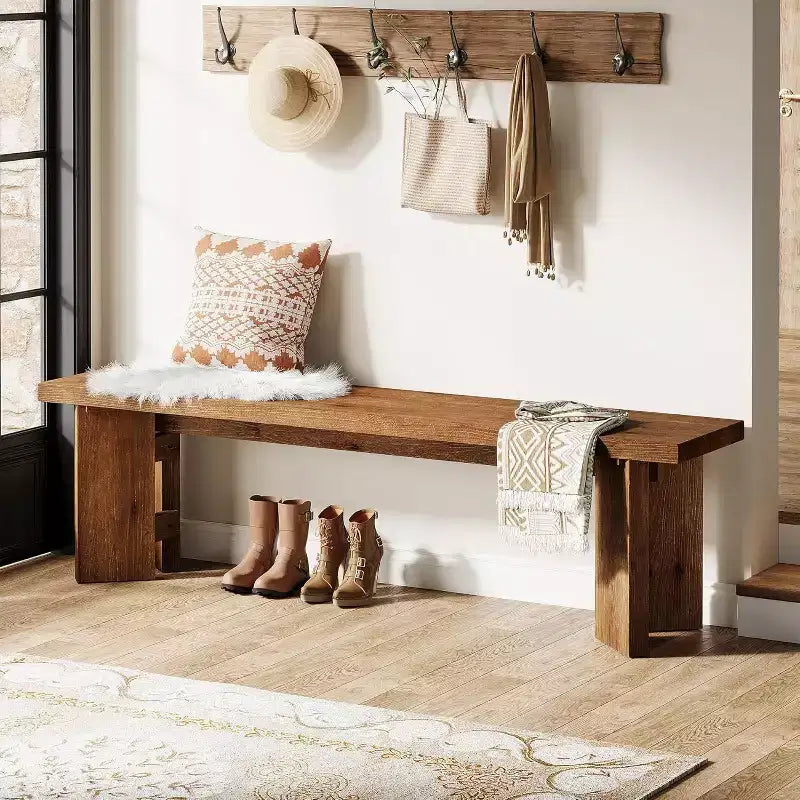 Banc de couloir de ferme en bois massif de 160 cm pour entrée et salle à manger