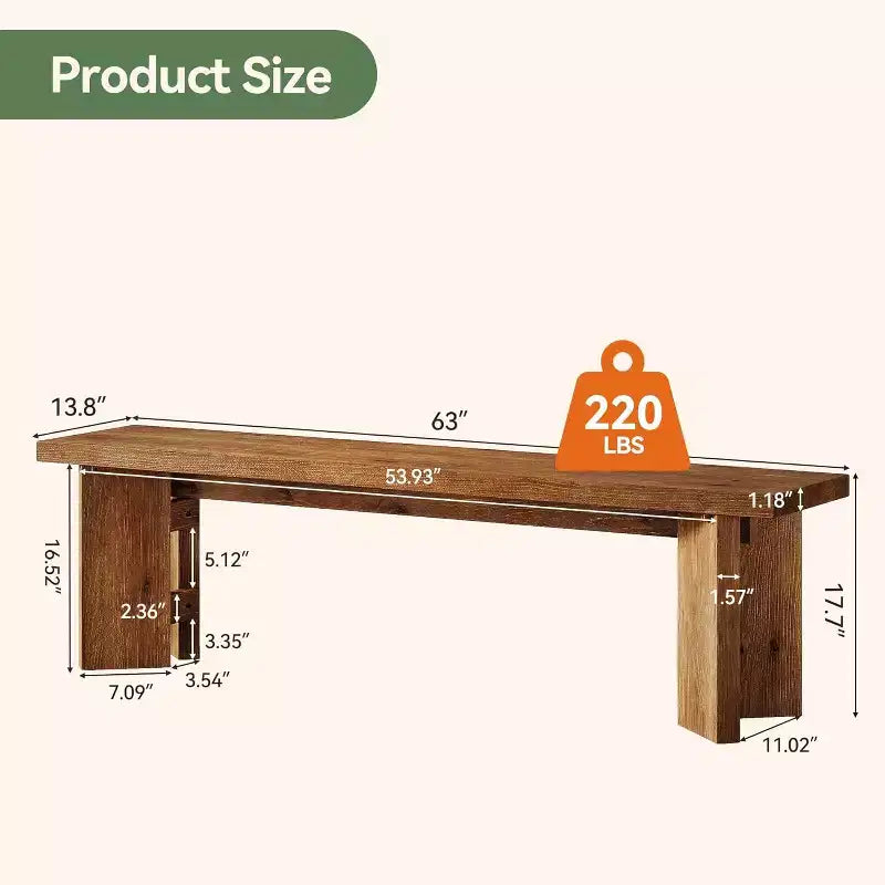 Banc de couloir de ferme en bois massif de 160 cm pour entrée et salle à manger