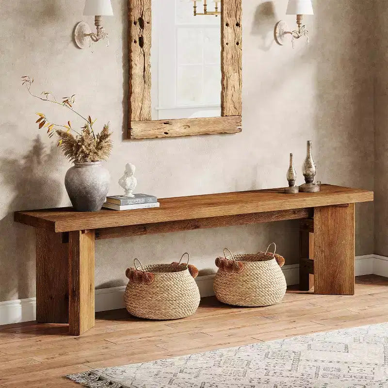 Banc de couloir de ferme en bois massif de 160 cm pour entrée et salle à manger