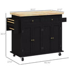 Îlot de cuisine sur roulettes, Chariot roulant avec plateau en bois d'hévéa, Porte-épices, Porte-serviettes et Tiroirs